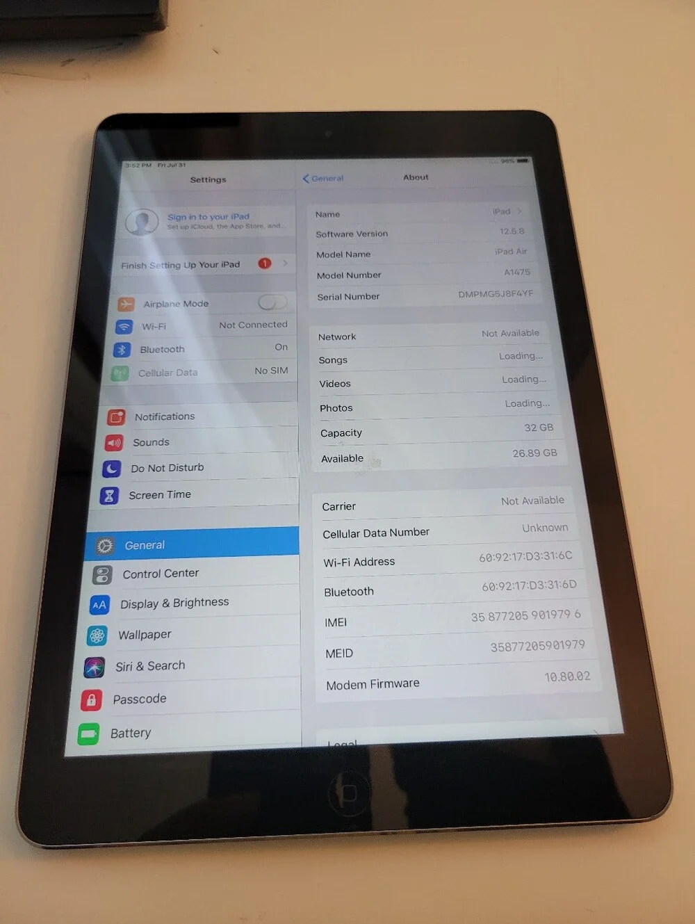 Apple iPad Air 1st Gen Cellular- Black Used **AJ** 32 GB